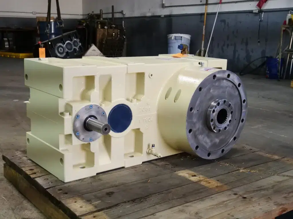 heavy-duty industrial Philadelphia gearbox being prepped for overhaul in repair shop